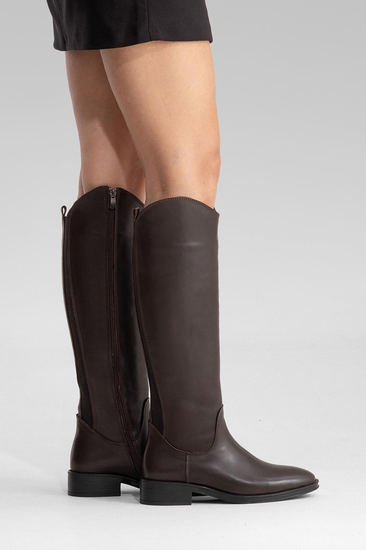 RUIZ - Brown Genuine Leather Low Heel Knee-High Boot (Women)