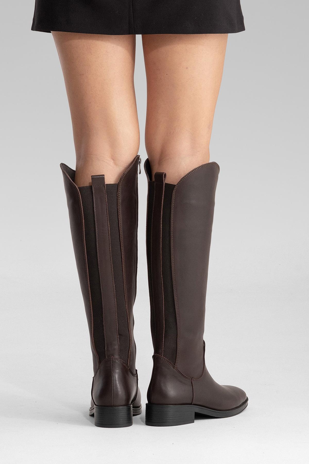 RUIZ - Brown Genuine Leather Low Heel Knee-High Boot (Women)