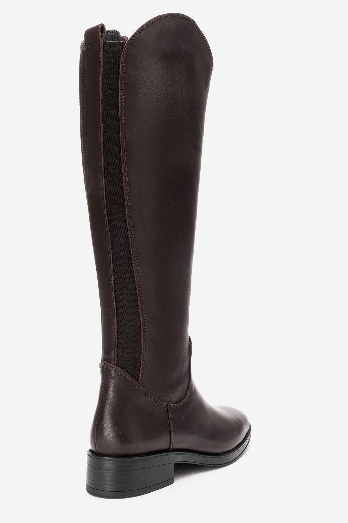 RUIZ - Brown Genuine Leather Low Heel Knee-High Boot (Women)