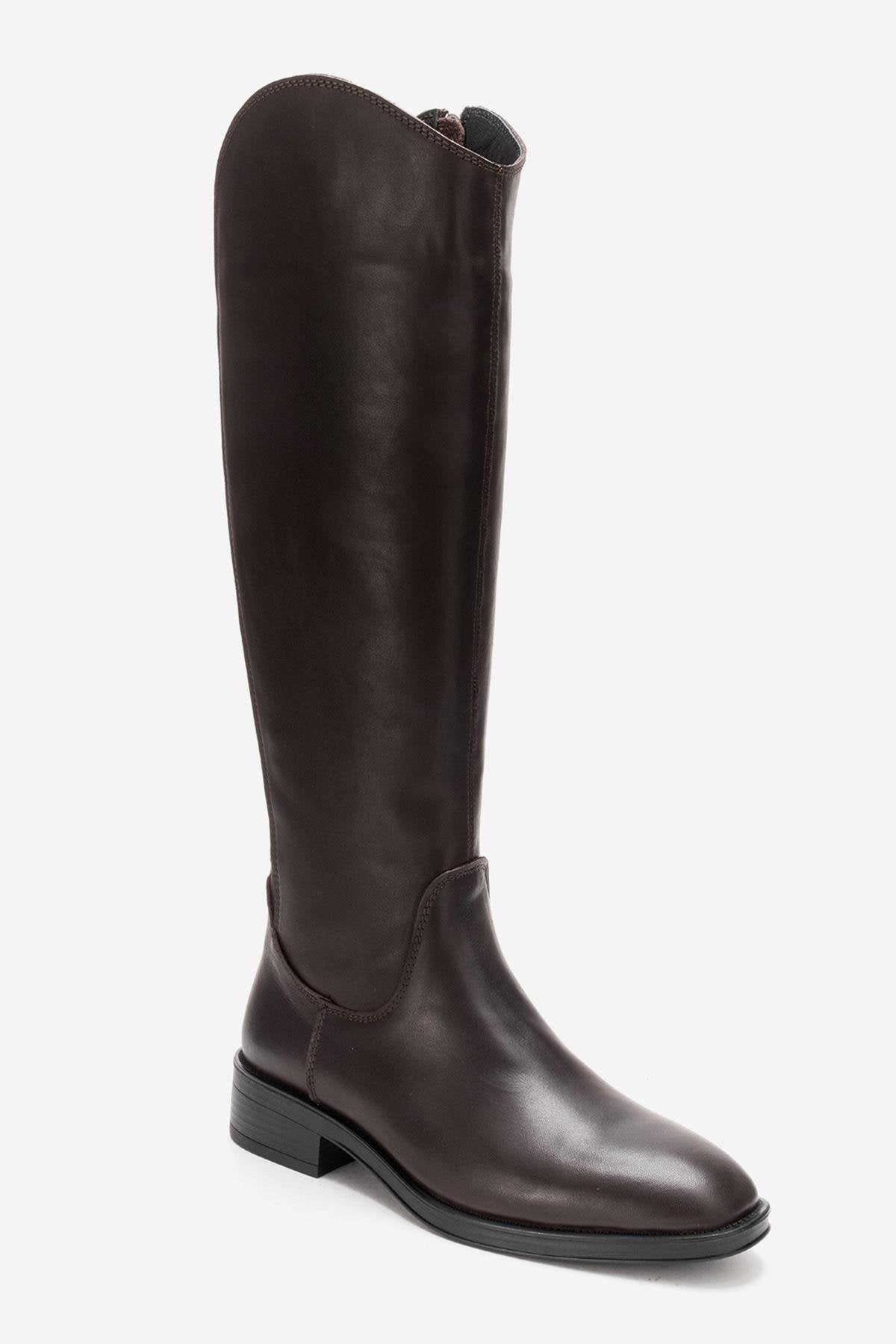 RUIZ - Brown Genuine Leather Low Heel Knee-High Boot (Women)