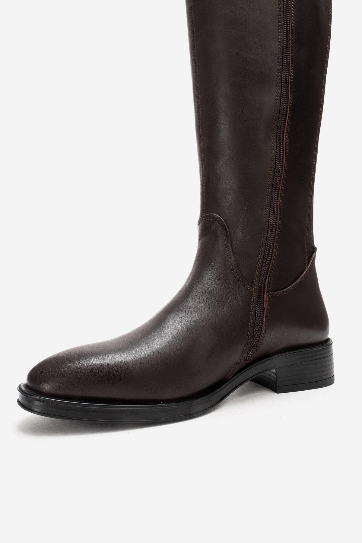 RUIZ - Brown Genuine Leather Low Heel Knee-High Boot (Women)