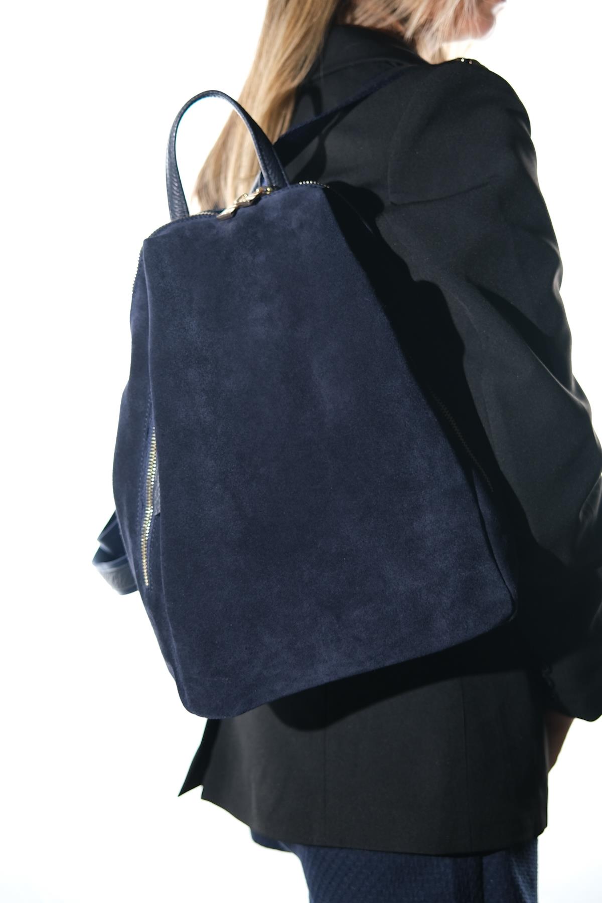 JOSH - Navy Genuine Suede Leather Backpack (Women)