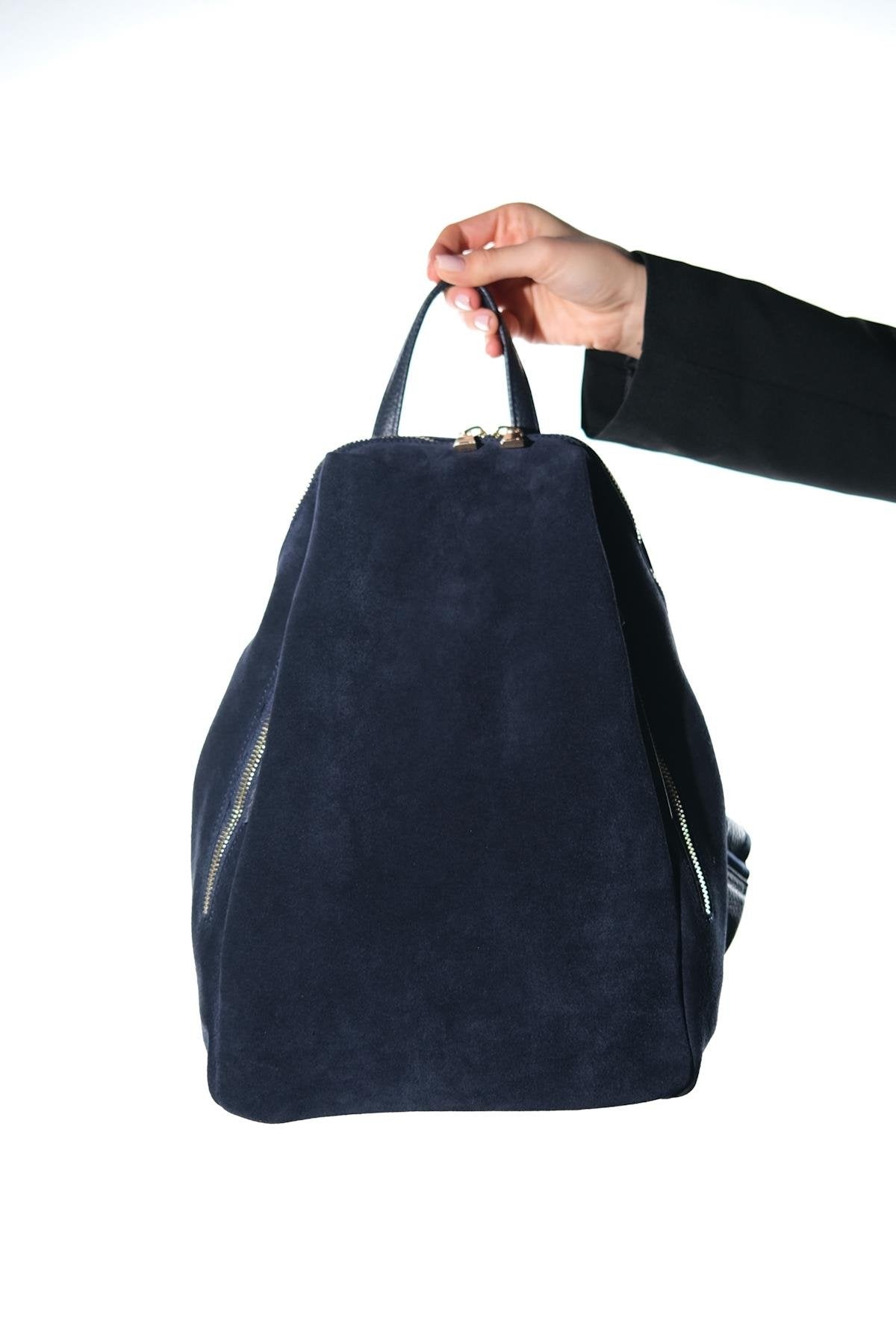 JOSH - Navy Genuine Suede Leather Backpack (Women)