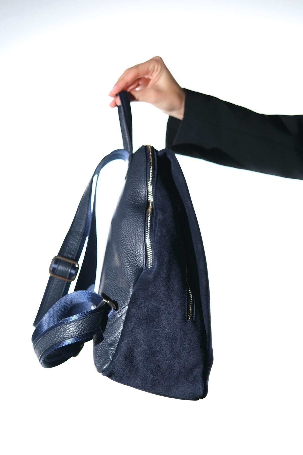 JOSH - Navy Genuine Suede Leather Backpack (Women)