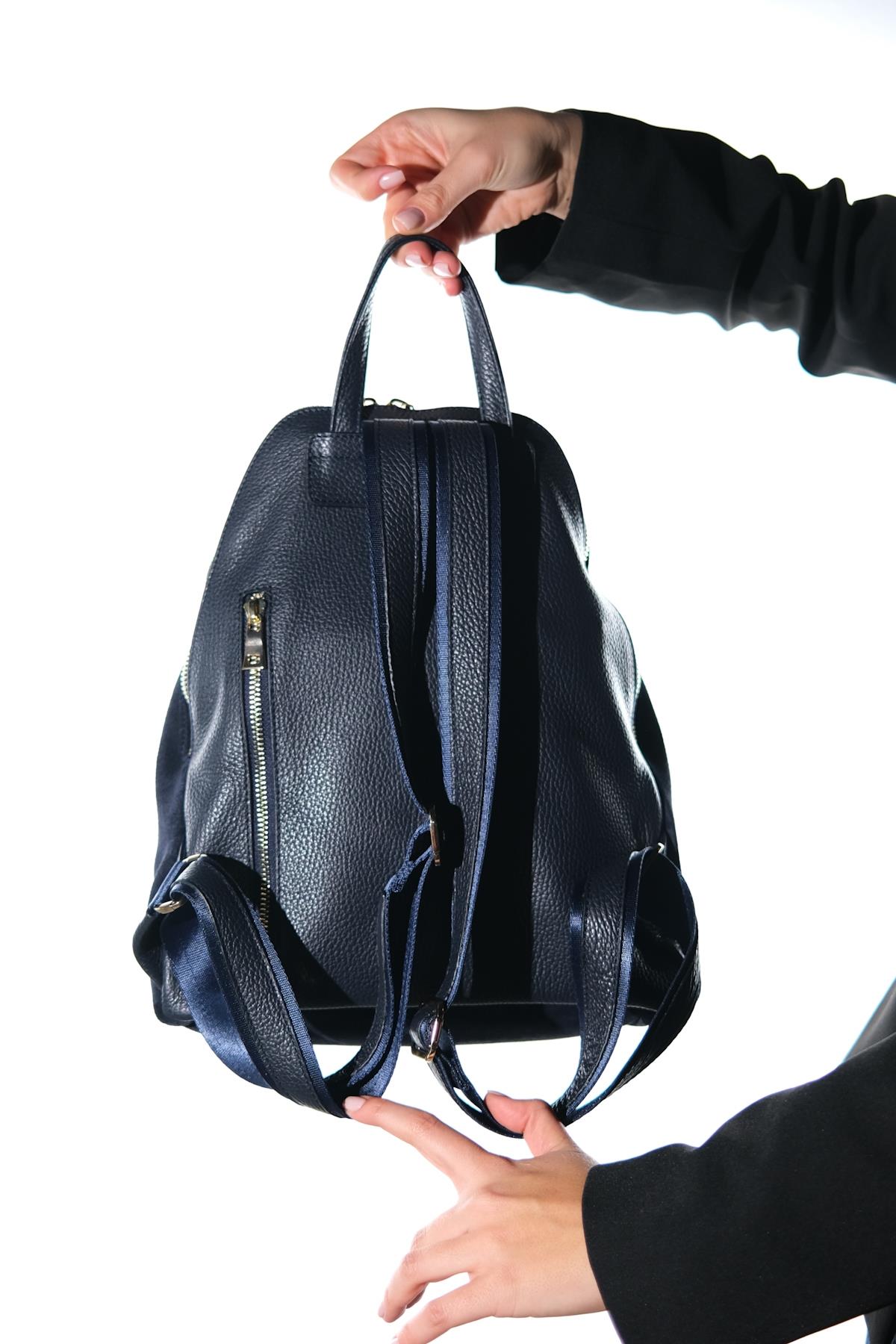 JOSH - Navy Genuine Suede Leather Backpack (Women)