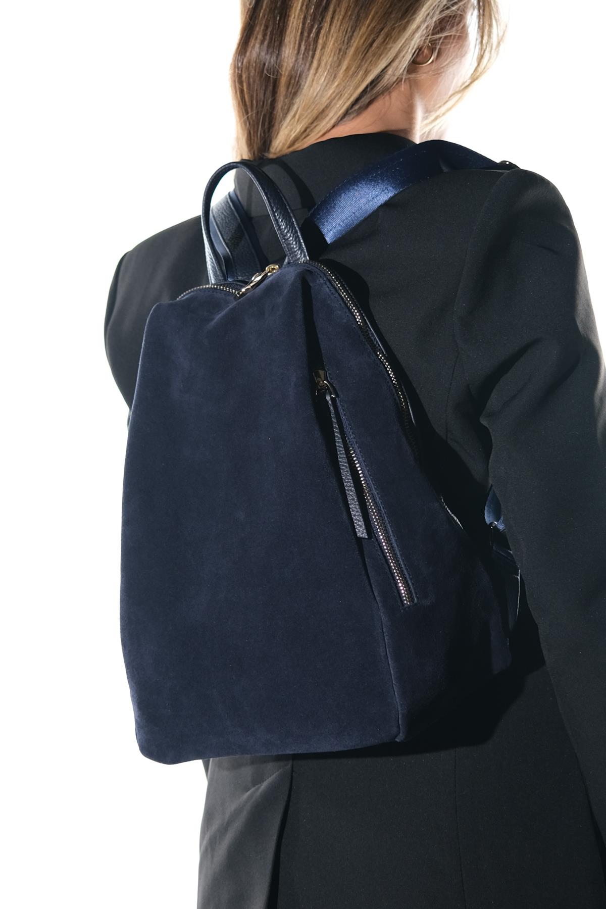 JOSH - Navy Genuine Suede Leather Backpack (Women)
