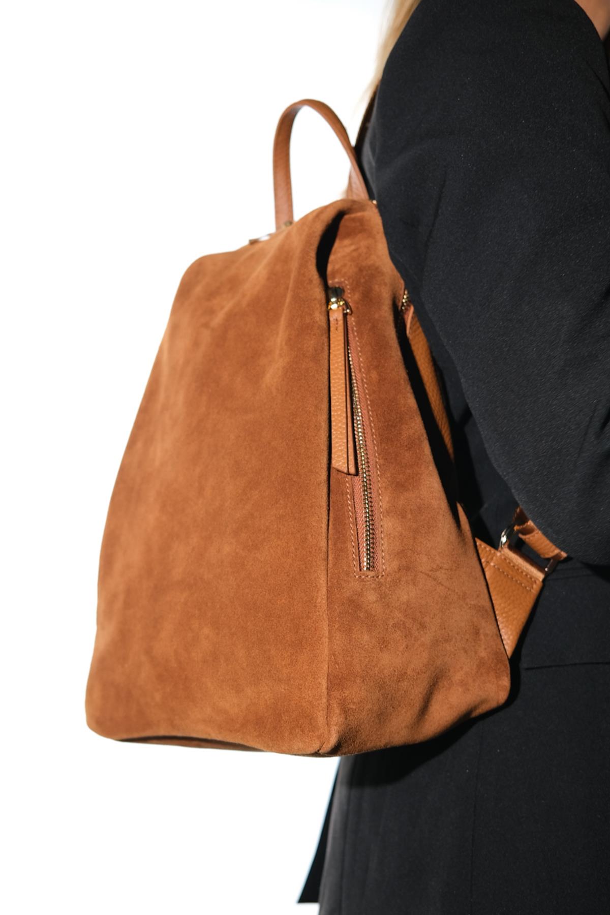 JOSH - Cognac Genuine Suede Leather Backpack (Women)
