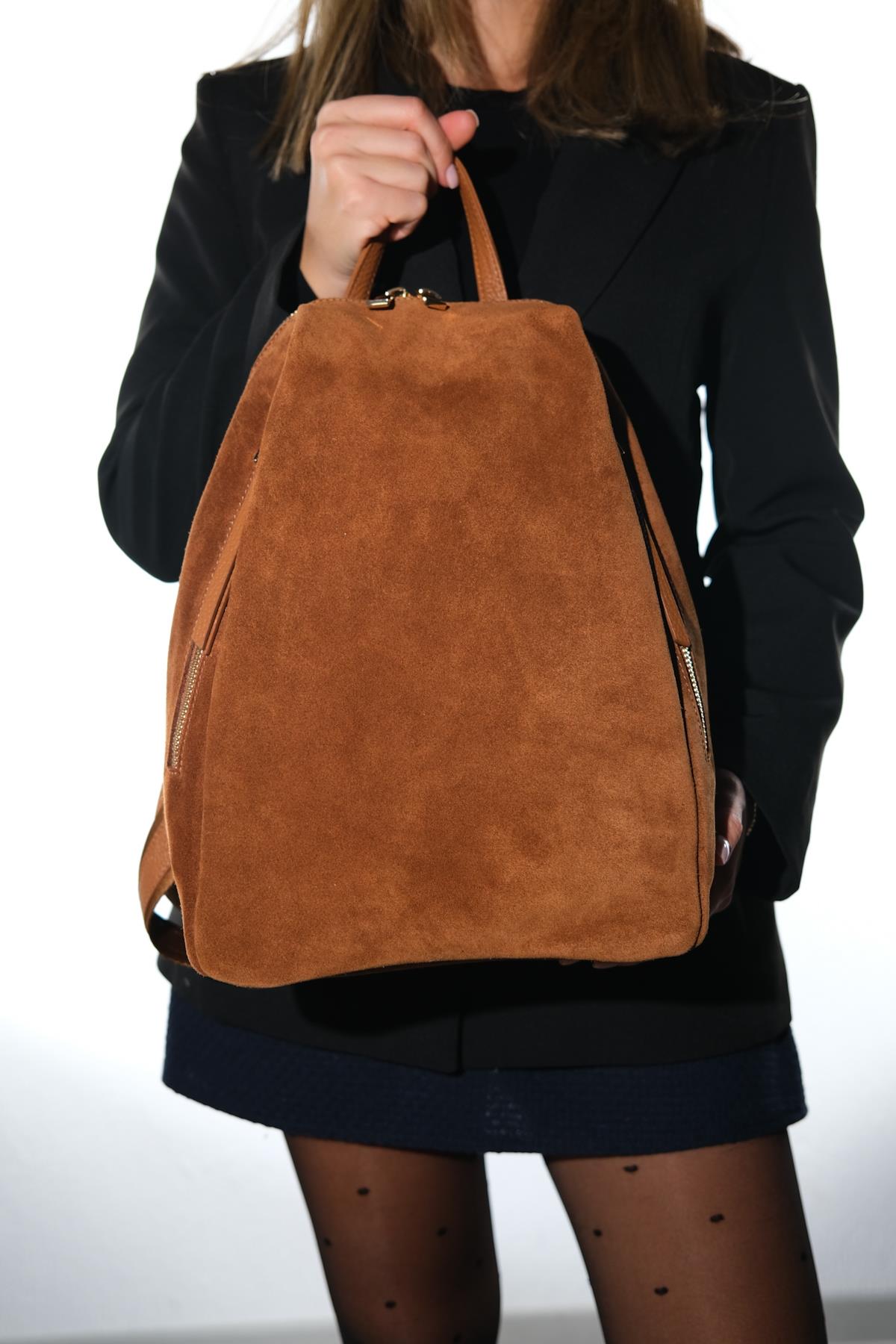 JOSH - Cognac Genuine Suede Leather Backpack (Women)