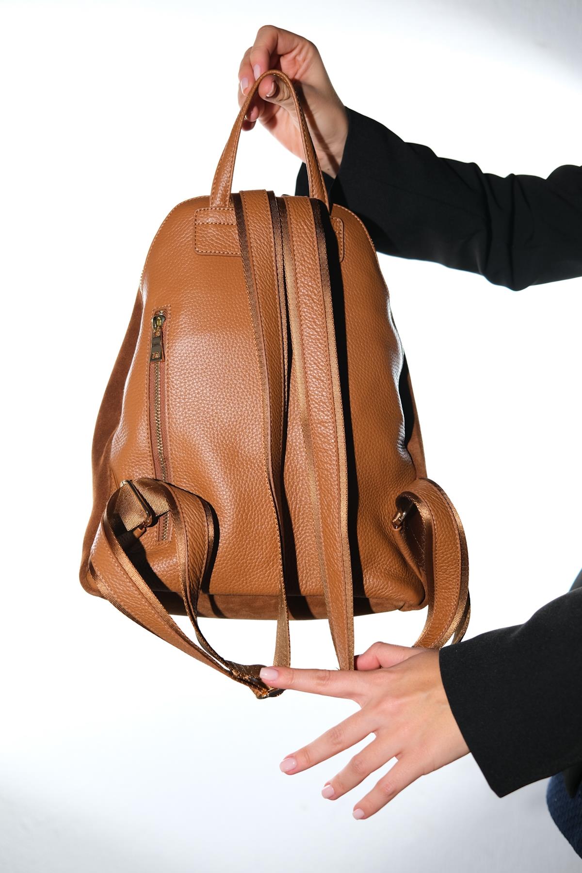 JOSH - Cognac Genuine Suede Leather Backpack (Women)