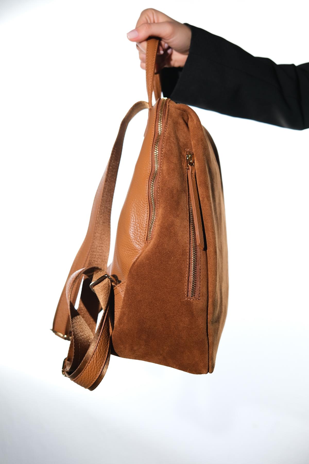 JOSH - Cognac Genuine Suede Leather Backpack (Women)