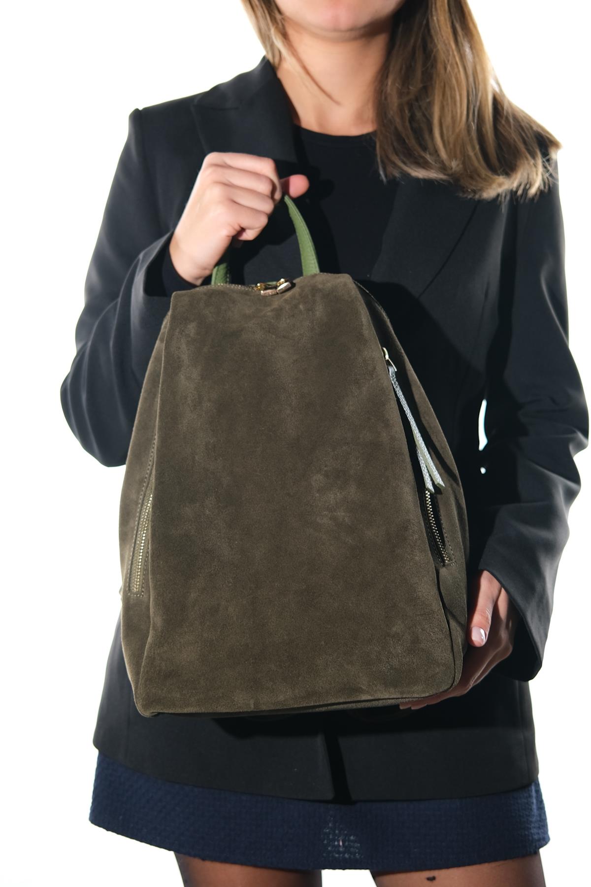 JOSH - Green Genuine Suede Leather Backpack (Women)