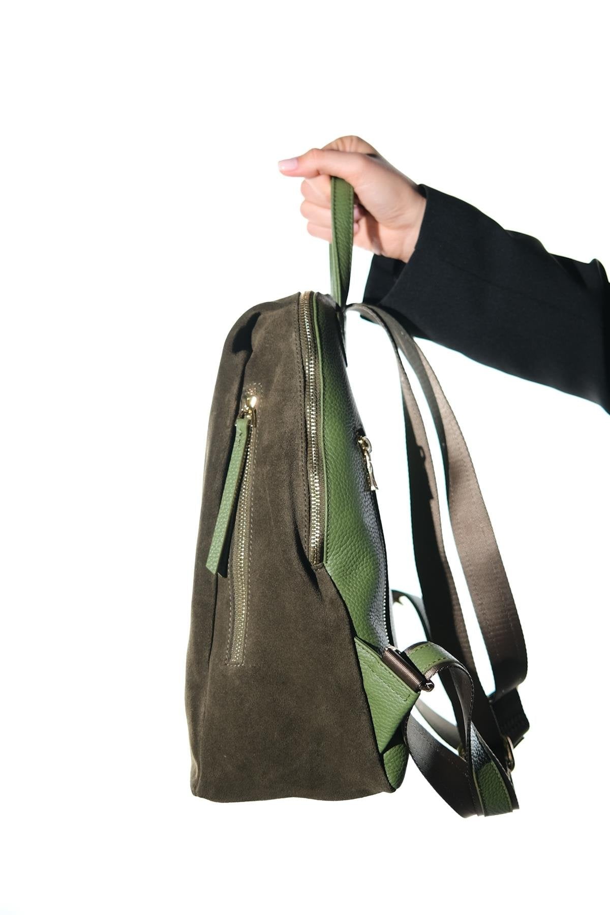 JOSH - Green Genuine Suede Leather Backpack (Women)