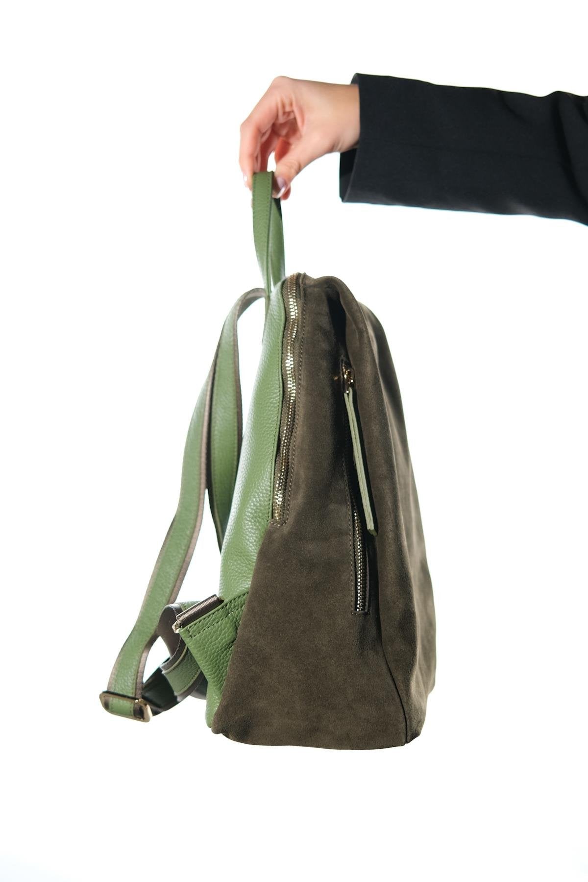 JOSH - Green Genuine Suede Leather Backpack (Women)
