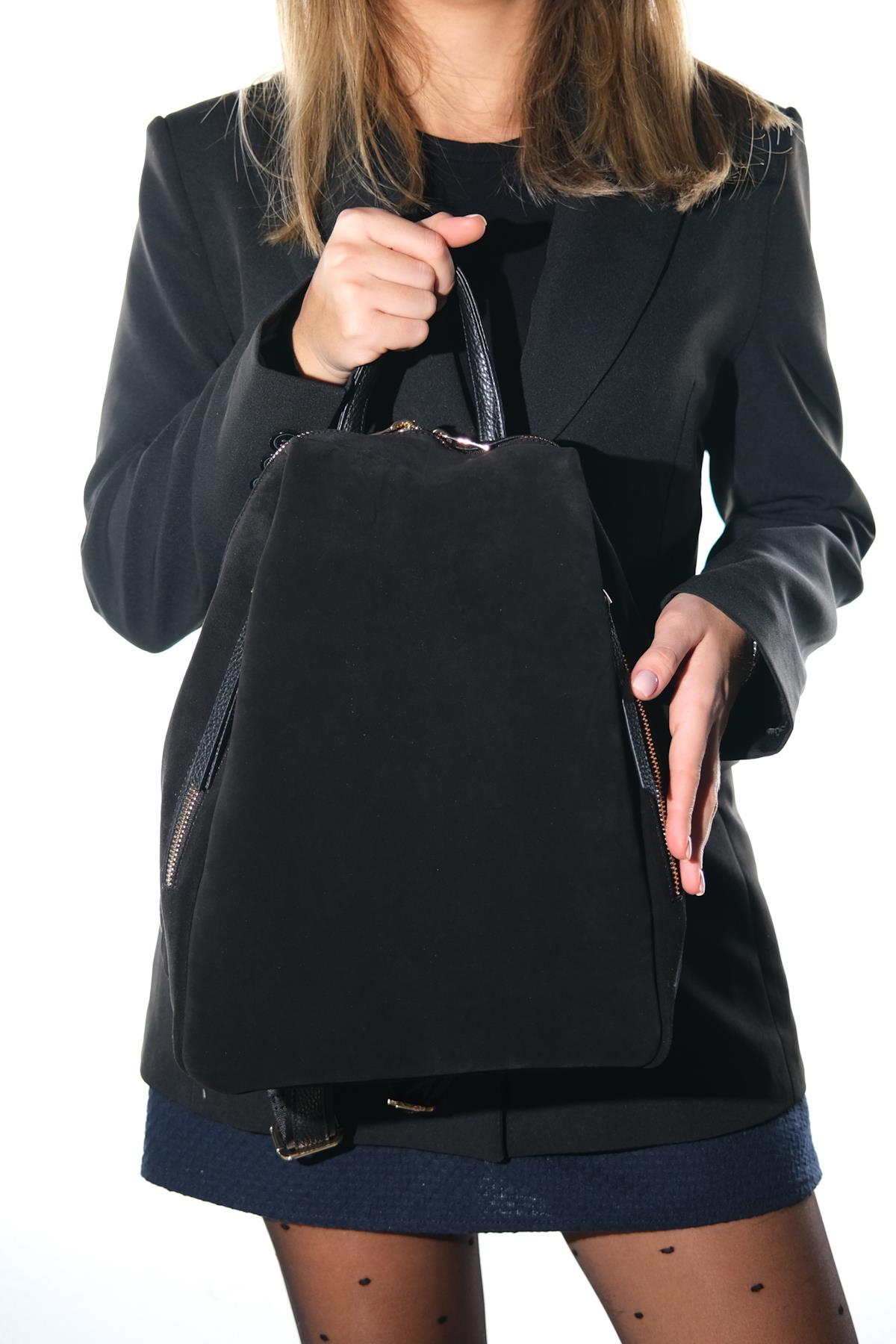 JOSH - Black Genuine Suede Leather Backpack (Women)