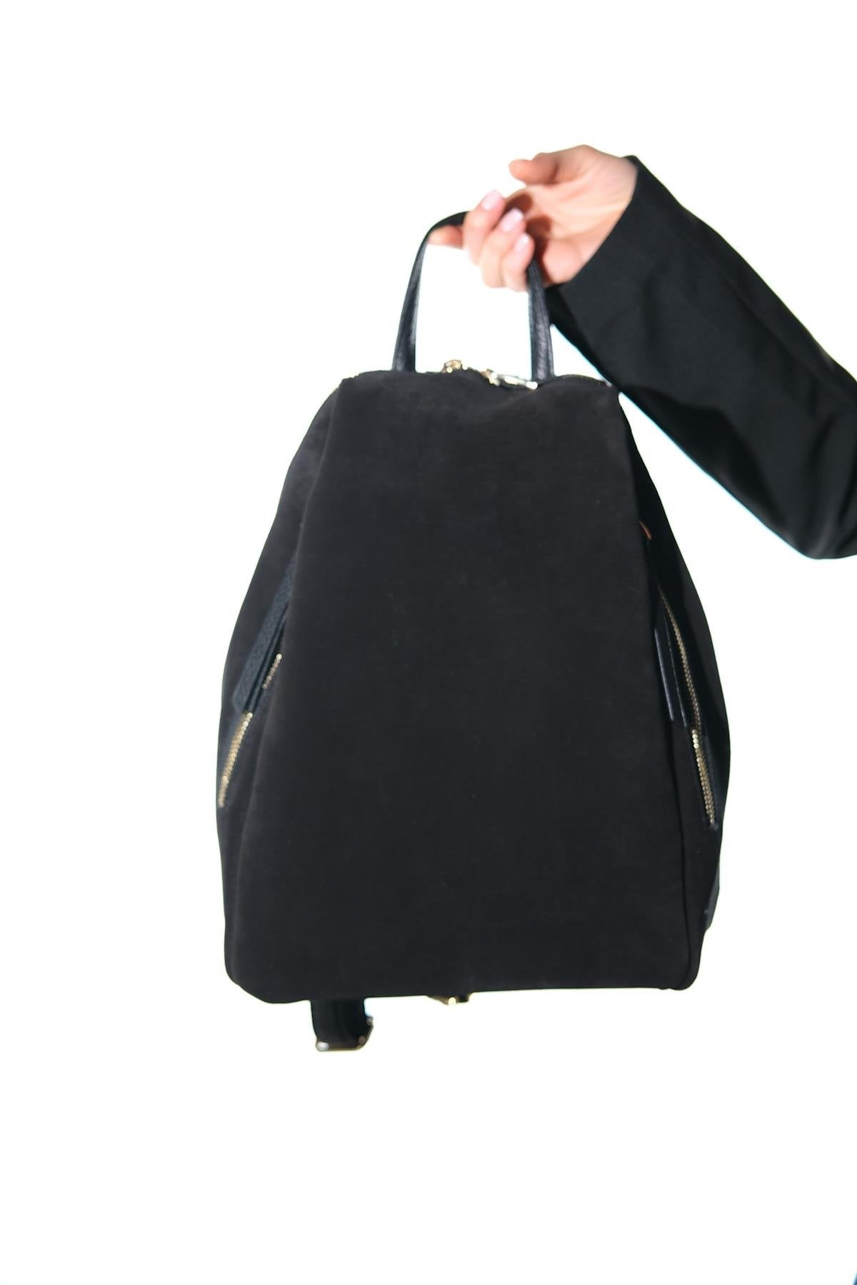 JOSH - Black Genuine Suede Leather Backpack (Women)