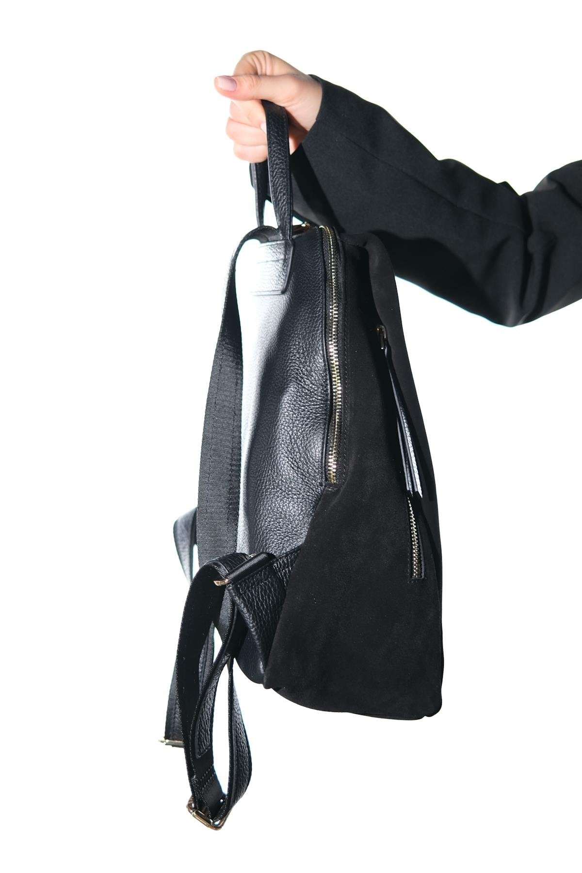 JOSH - Black Genuine Suede Leather Backpack (Women)