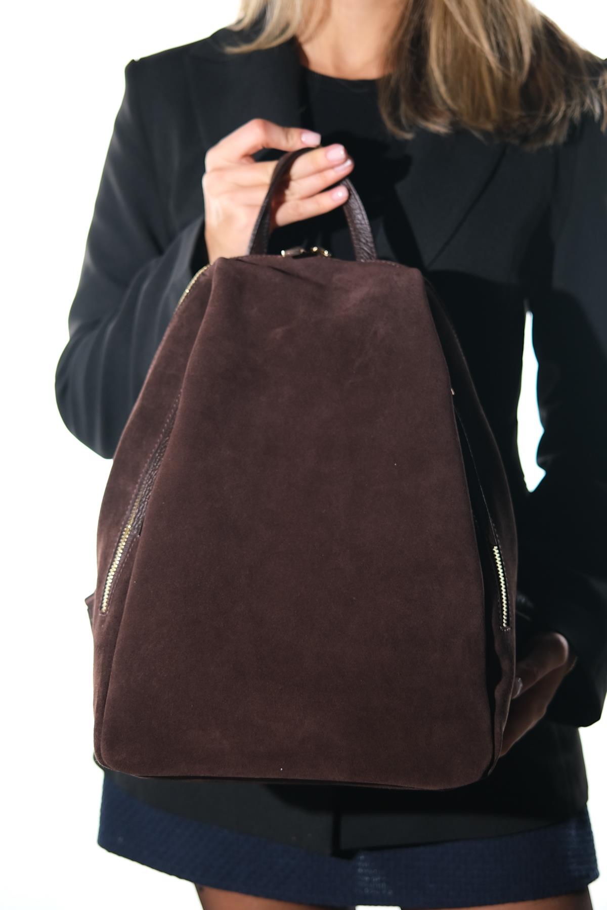 JOSH - Brown Genuine Suede Leather Backpack (Women)