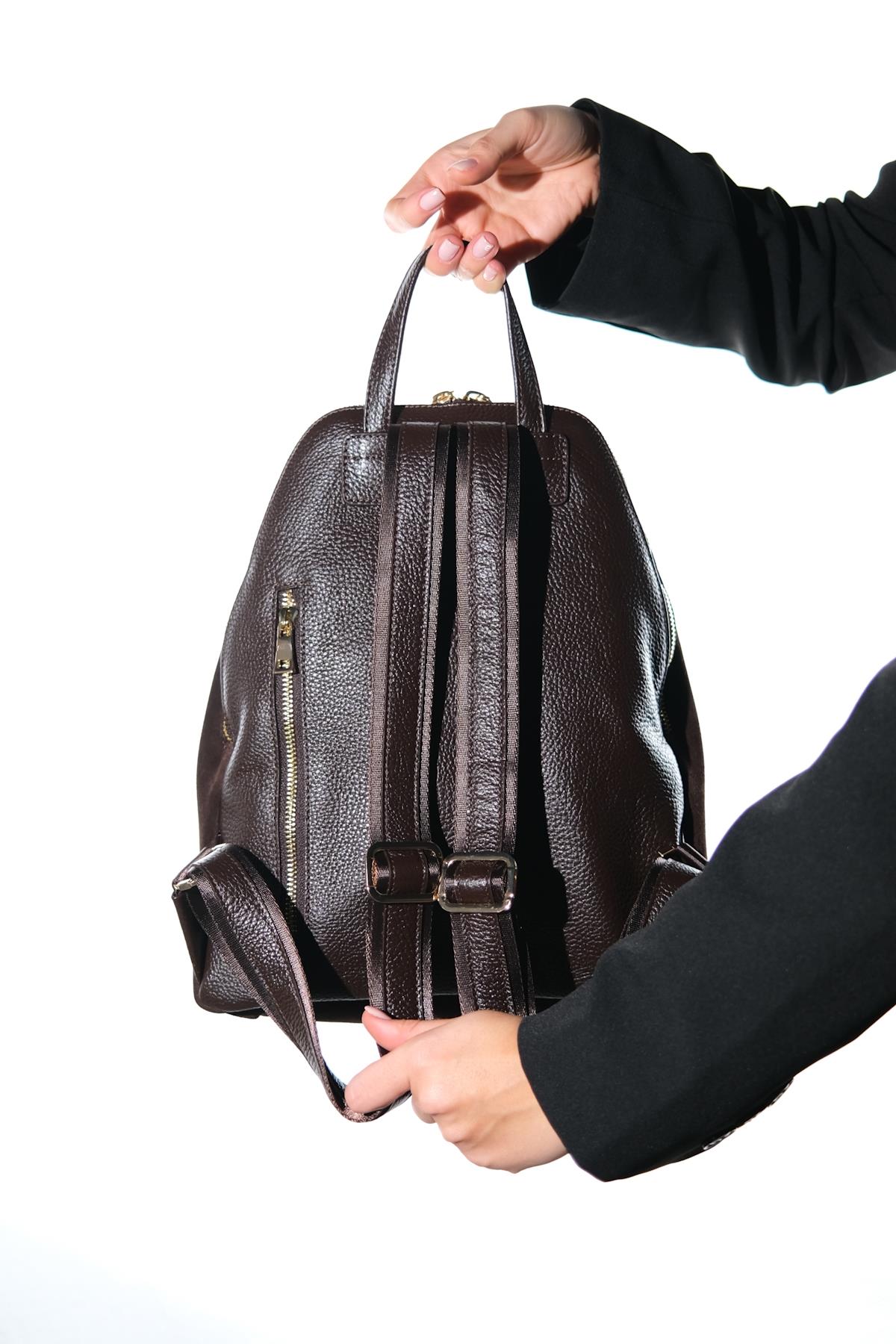 JOSH - Brown Genuine Suede Leather Backpack (Women)