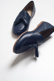 F04 - Navy Genuine Leather Tassel Loafer (Women)