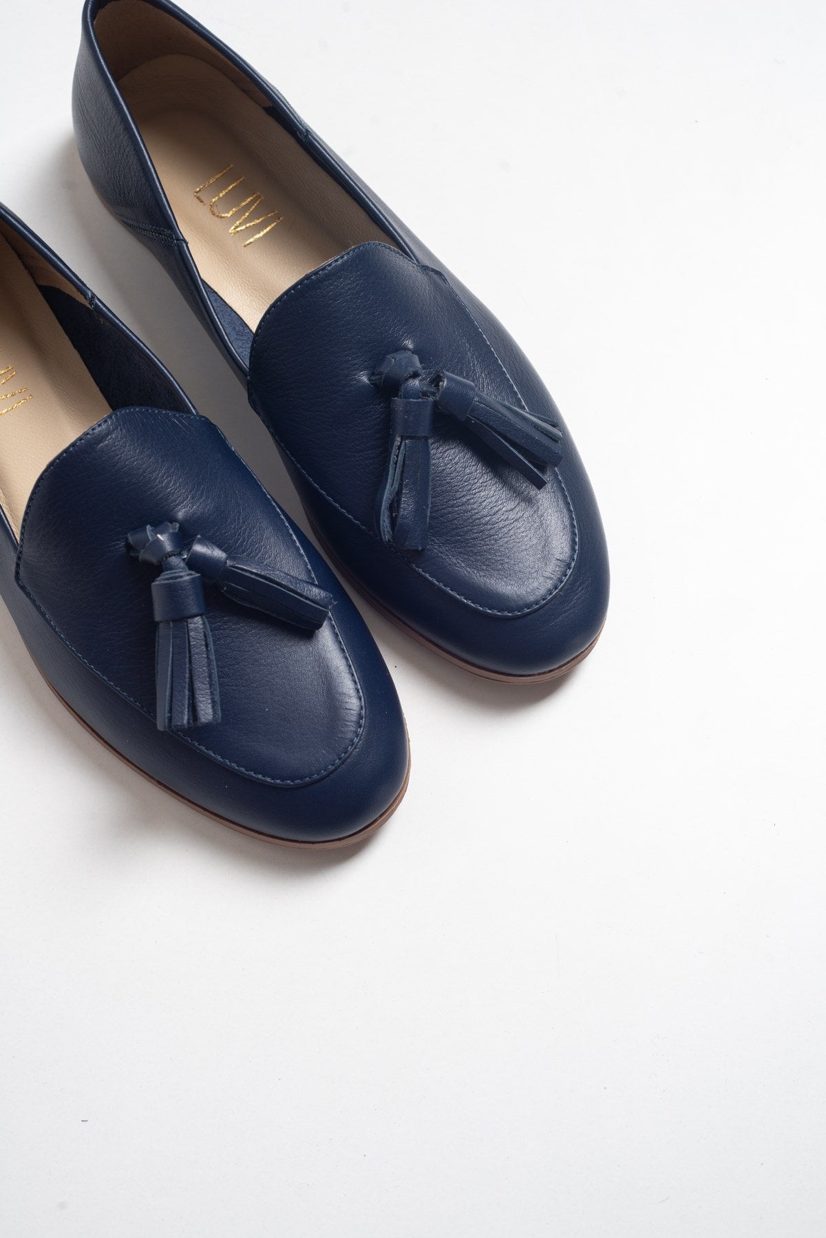 F04 - Navy Genuine Leather Tassel Loafer (Women)