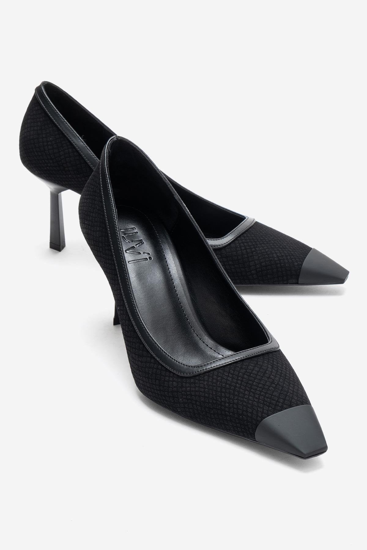 RONA - Black Patterned Pointed Stiletto Pump (Women)