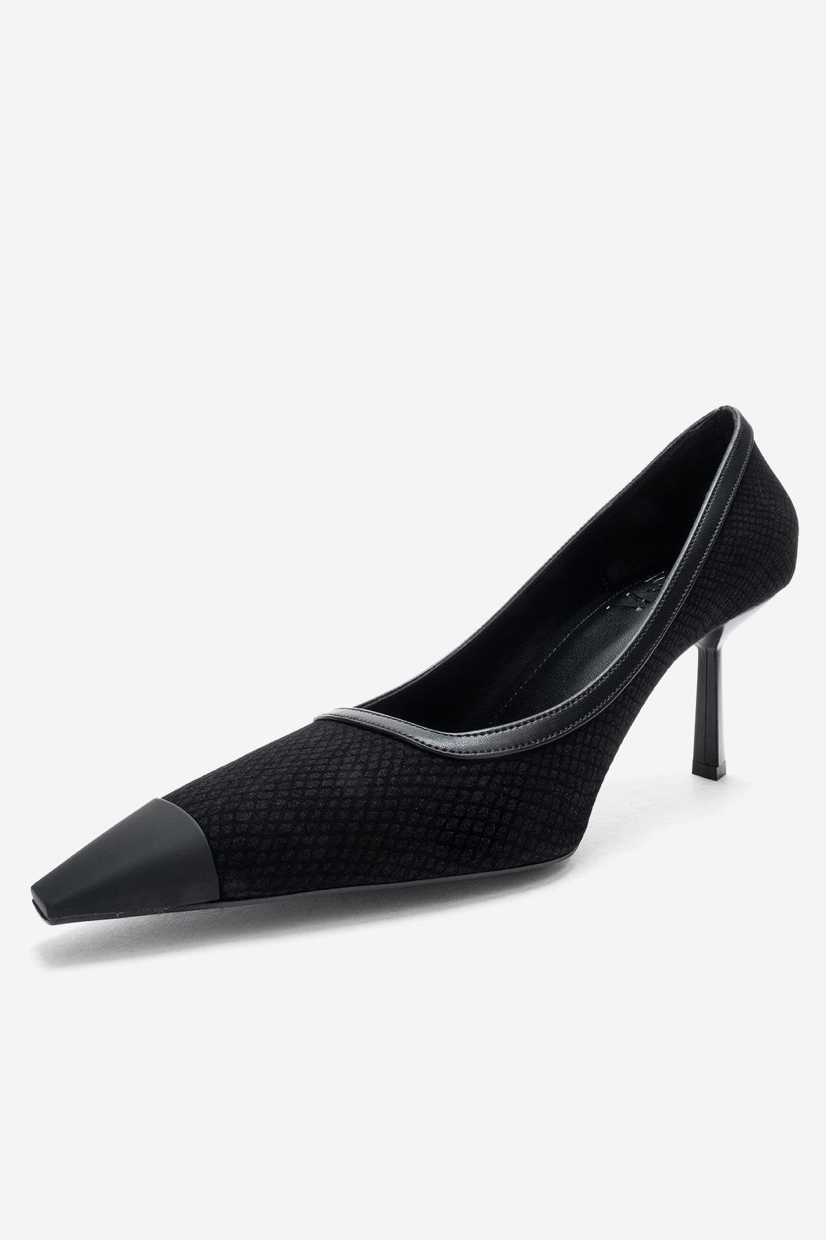 RONA - Black Patterned Pointed Stiletto Pump (Women)