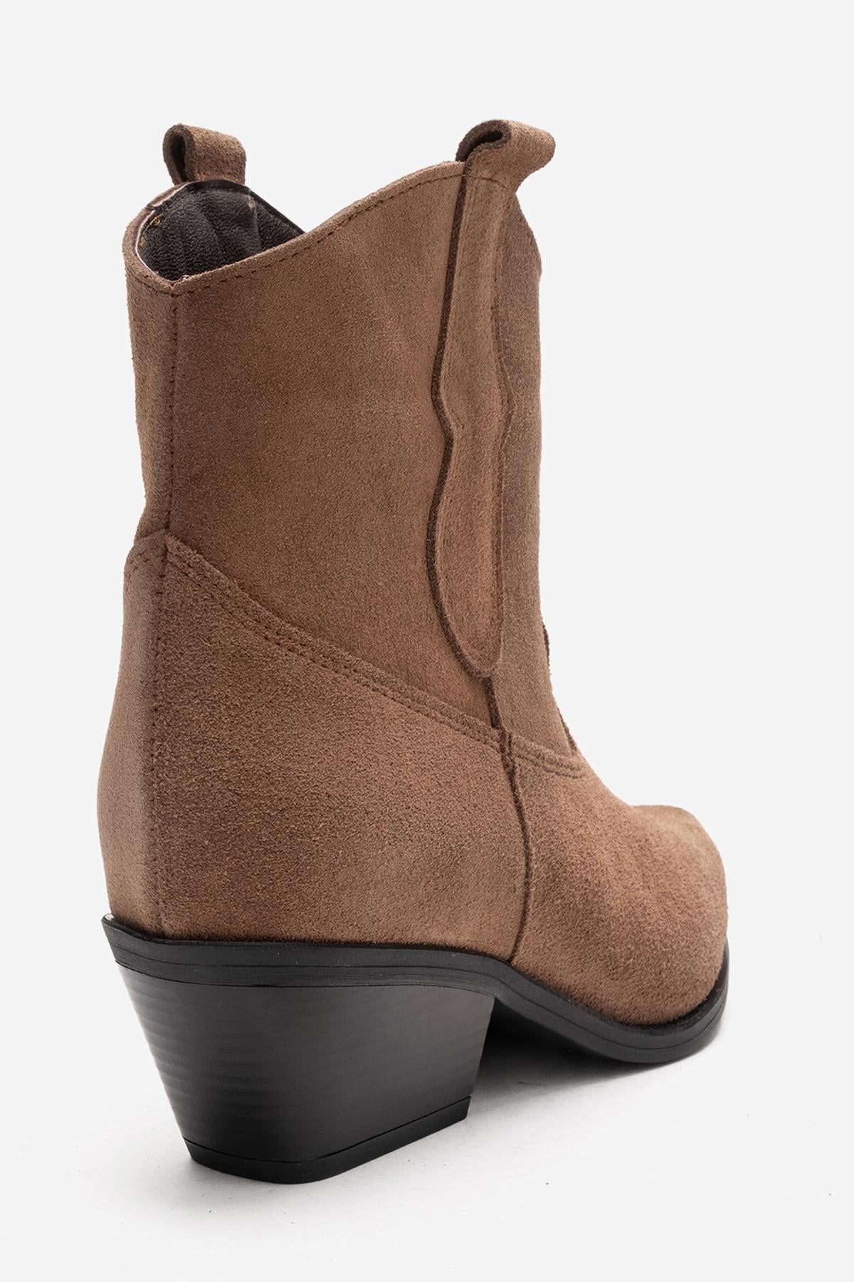 ELIA - Camel Genuine Leather Block Heel Western Boot (Women)