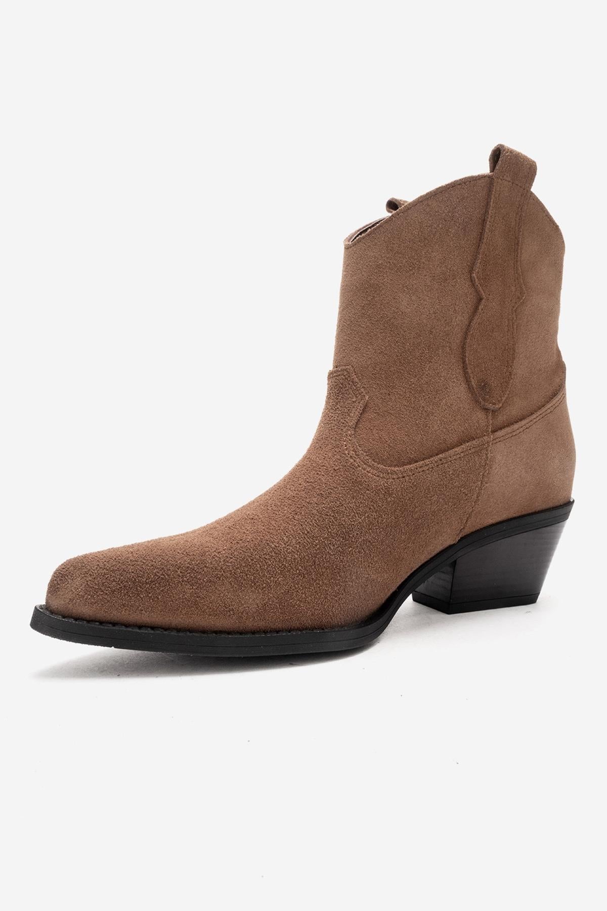 ELIA - Camel Genuine Leather Block Heel Western Boot (Women)