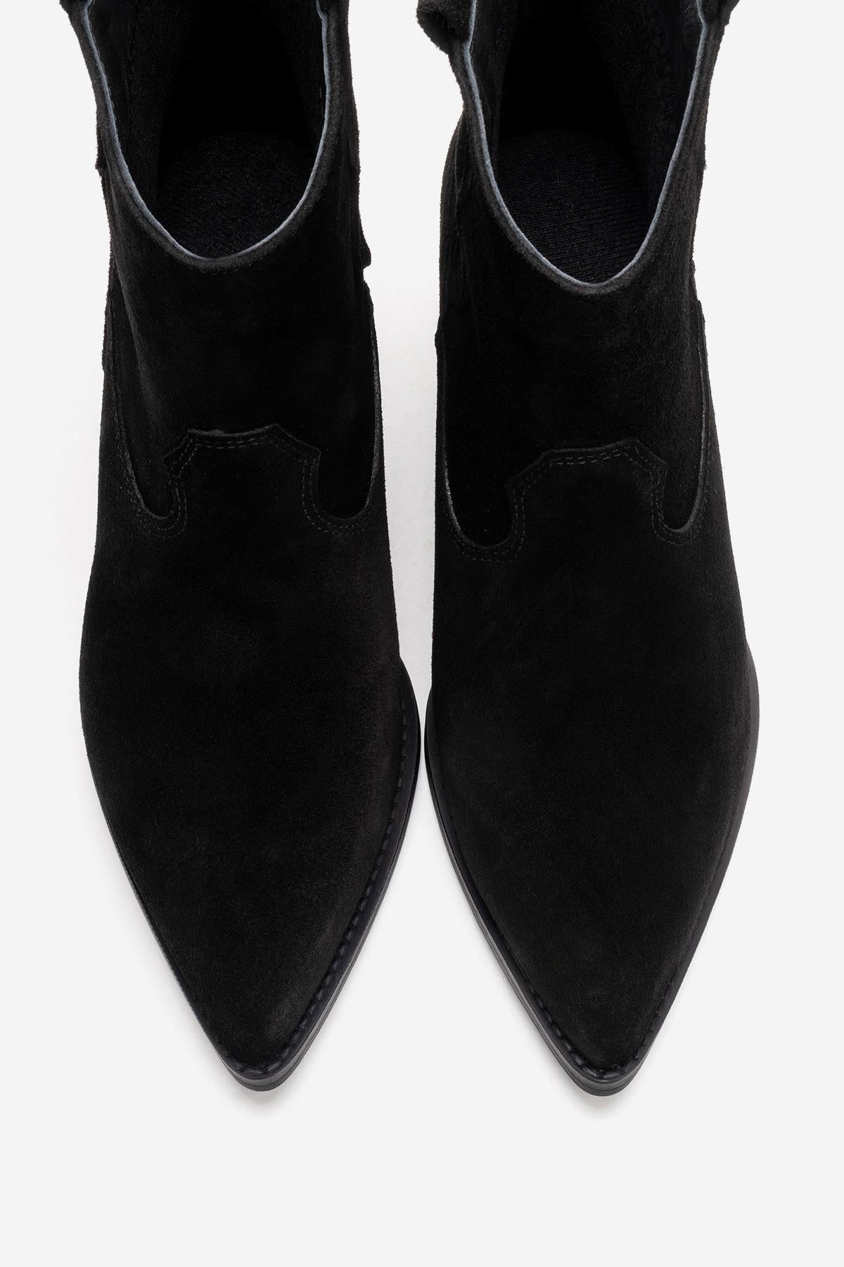 ELIA - Black Genuine Leather Block Heel Western Boot (Women)