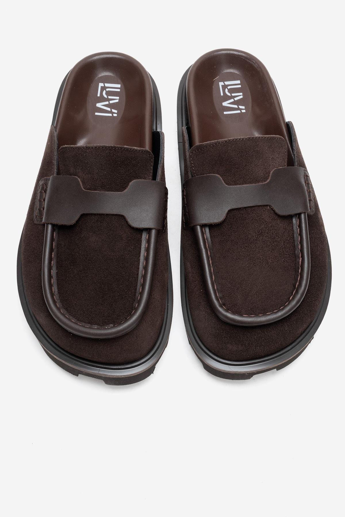 VELA - Cognac Genuine Suede Leather Low Heel Mule (Women)