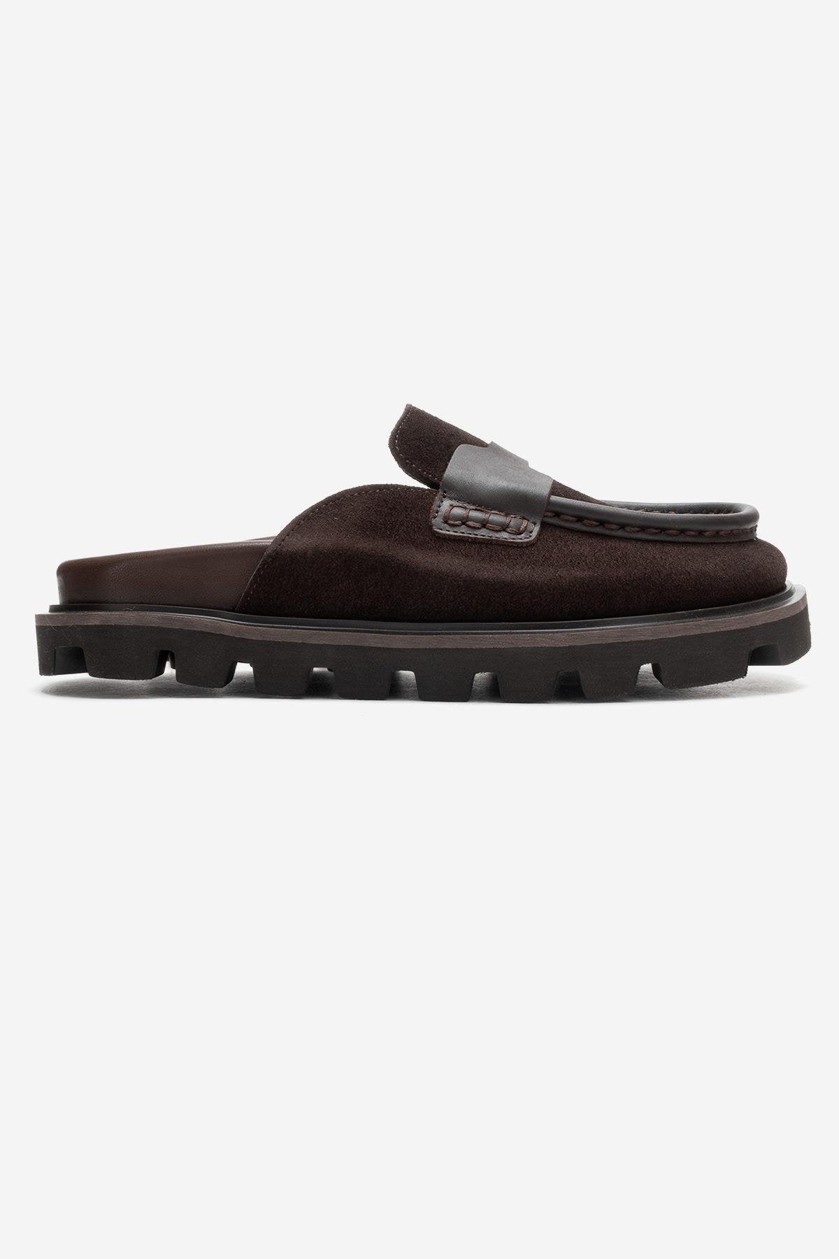 VELA - Cognac Genuine Suede Leather Low Heel Mule (Women)