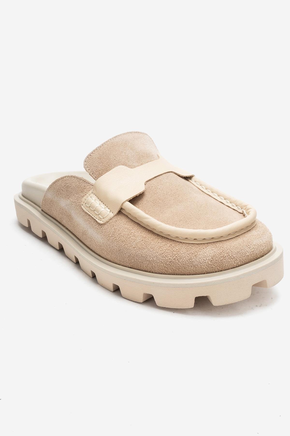 VELA - Beige Genuine Suede Leather Low Heel Mule (Women)