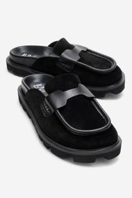 VELA - Black Genuine Suede Leather Low Heel Mule (Women)