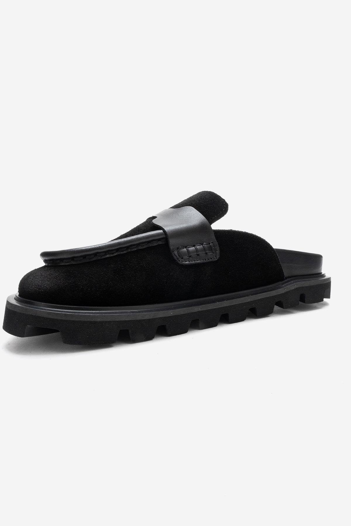VELA - Black Genuine Suede Leather Low Heel Mule (Women)