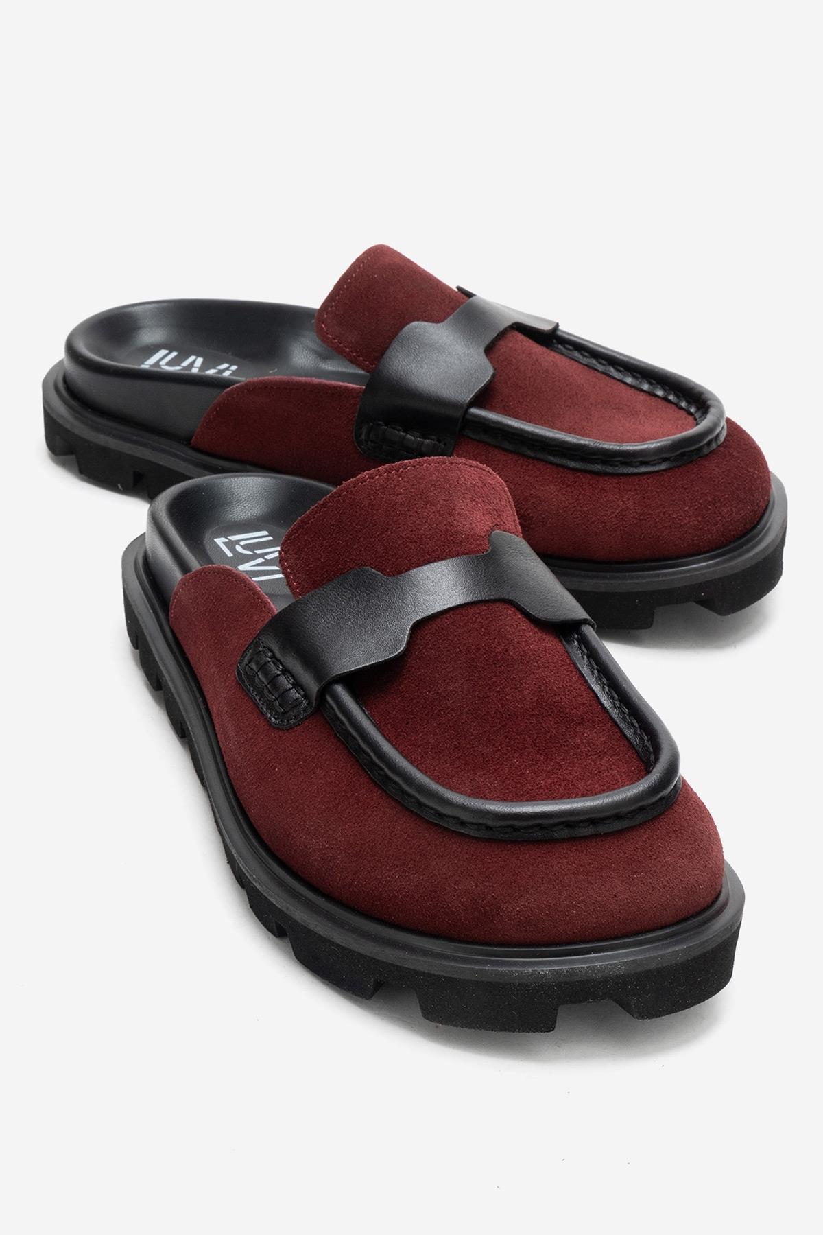 VELA - Burgundy Genuine Suede Leather Low Heel Mule (Women)