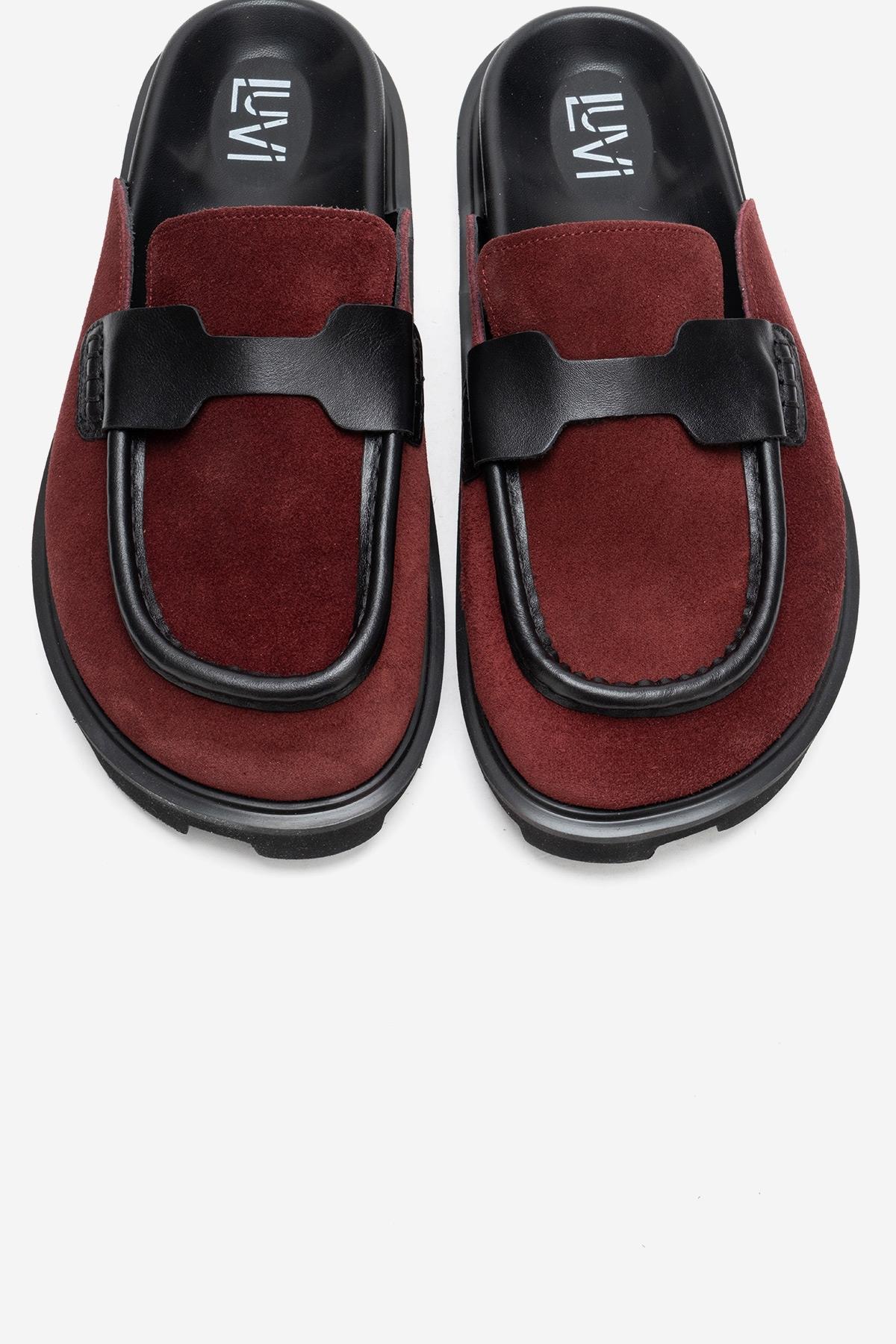 VELA - Burgundy Genuine Suede Leather Low Heel Mule (Women)