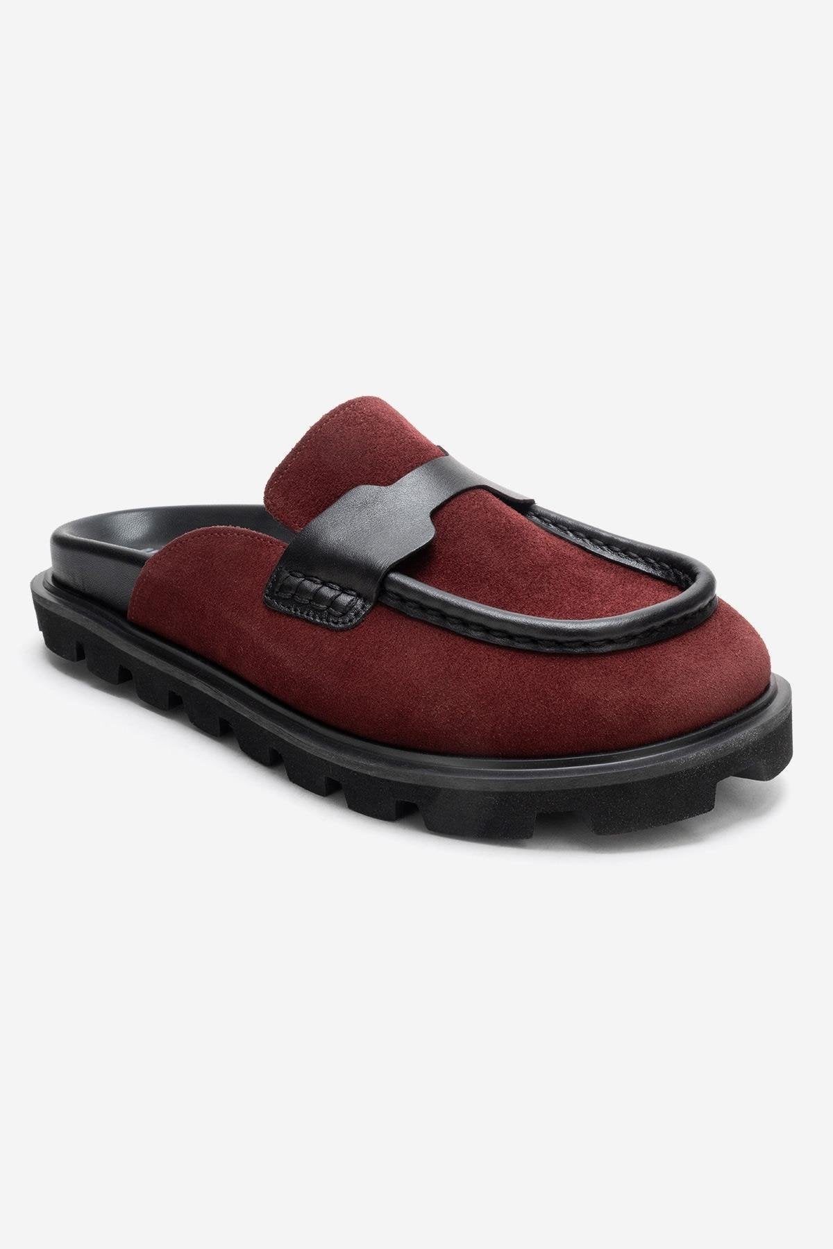 VELA - Burgundy Genuine Suede Leather Low Heel Mule (Women)