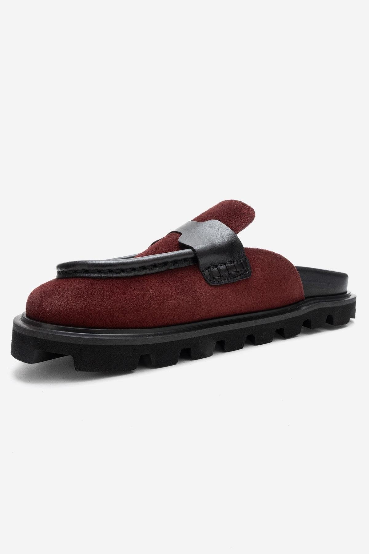 VELA - Burgundy Genuine Suede Leather Low Heel Mule (Women)