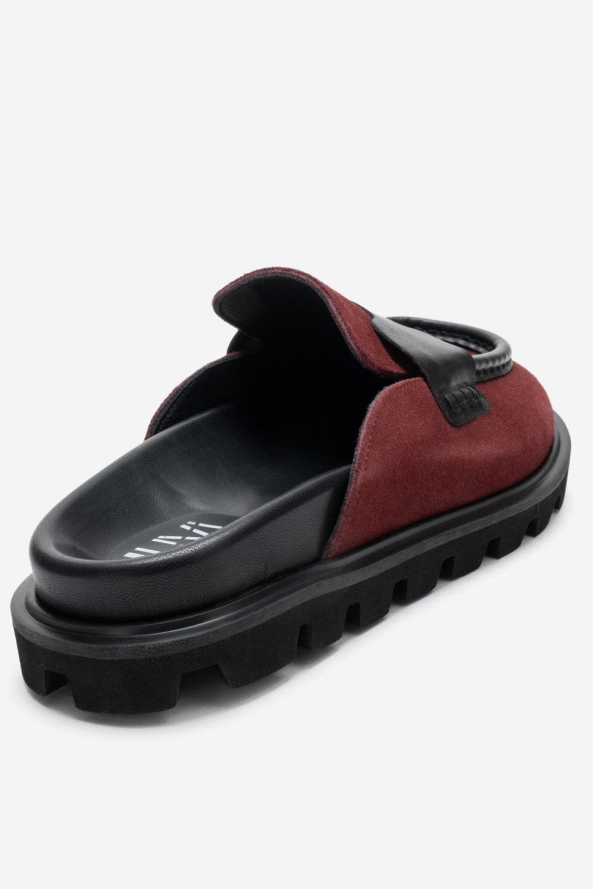 VELA - Burgundy Genuine Suede Leather Low Heel Mule (Women)