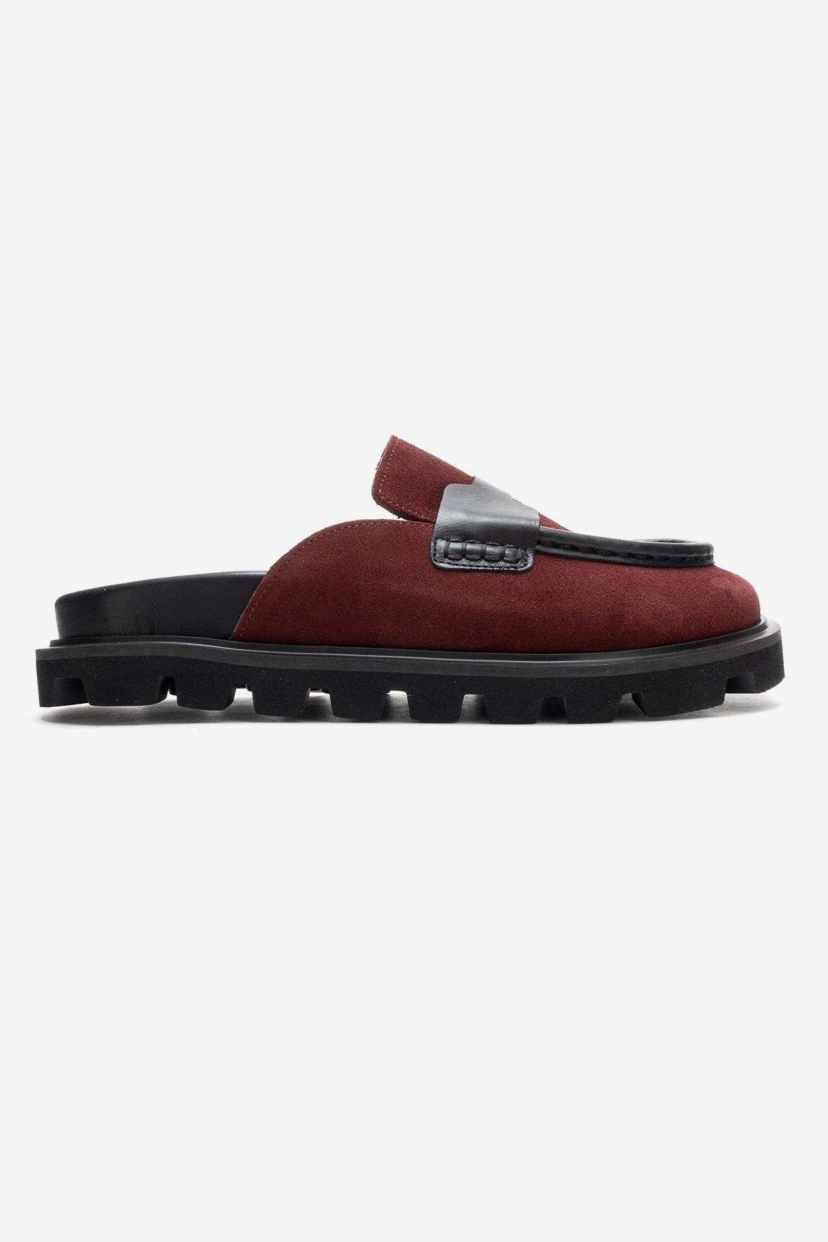 VELA - Burgundy Genuine Suede Leather Low Heel Mule (Women)