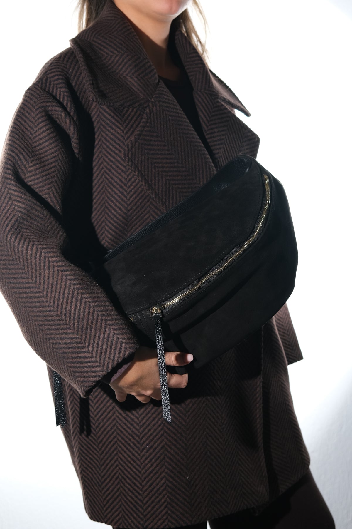 SOLA - Black Genuine Leather Body Bag (Women)