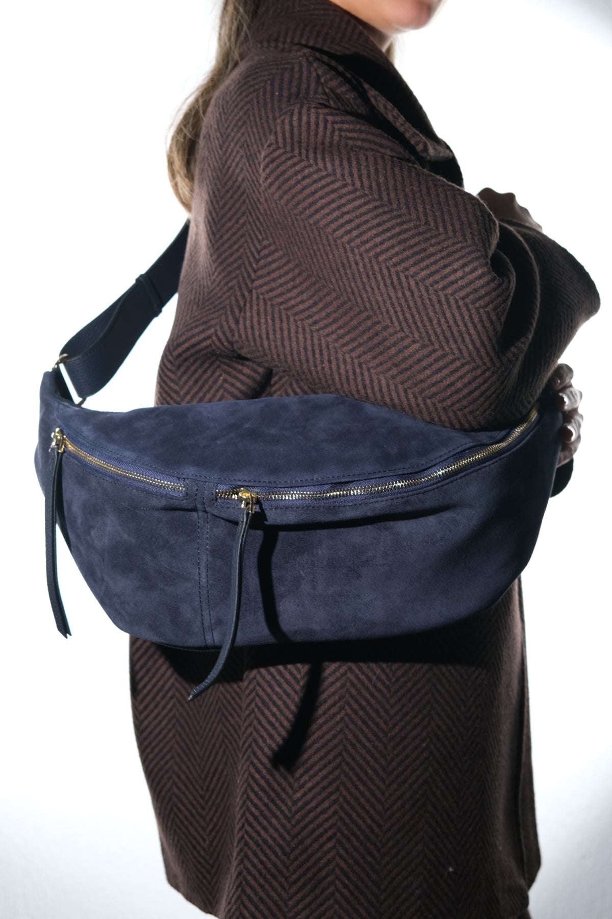 SOLA - Navy Genuine Leather Body Bag (Women)