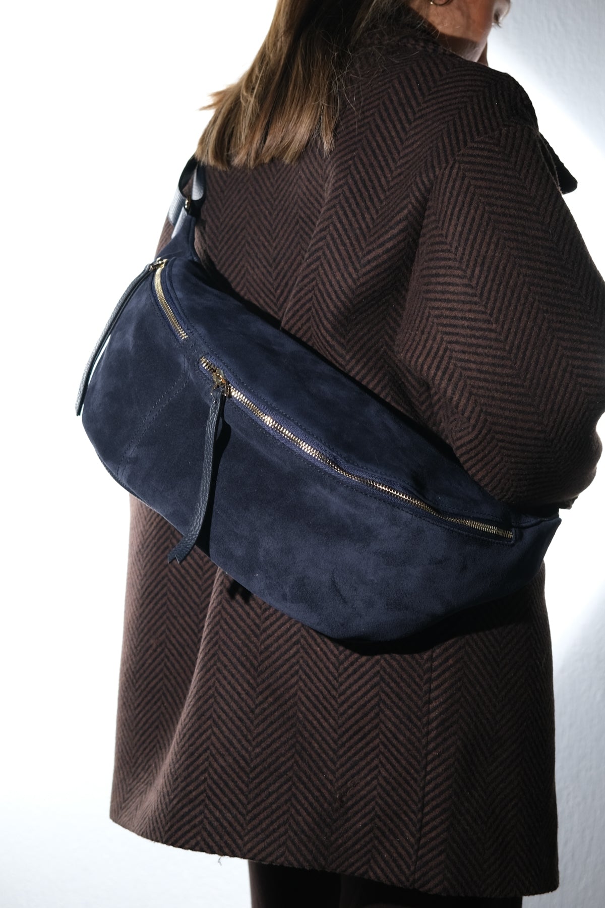 SOLA - Navy Genuine Leather Body Bag (Women)