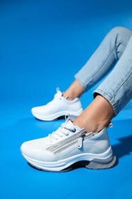 Oude - White Zip-Front Thick-Sole Sport Sneaker (Women)