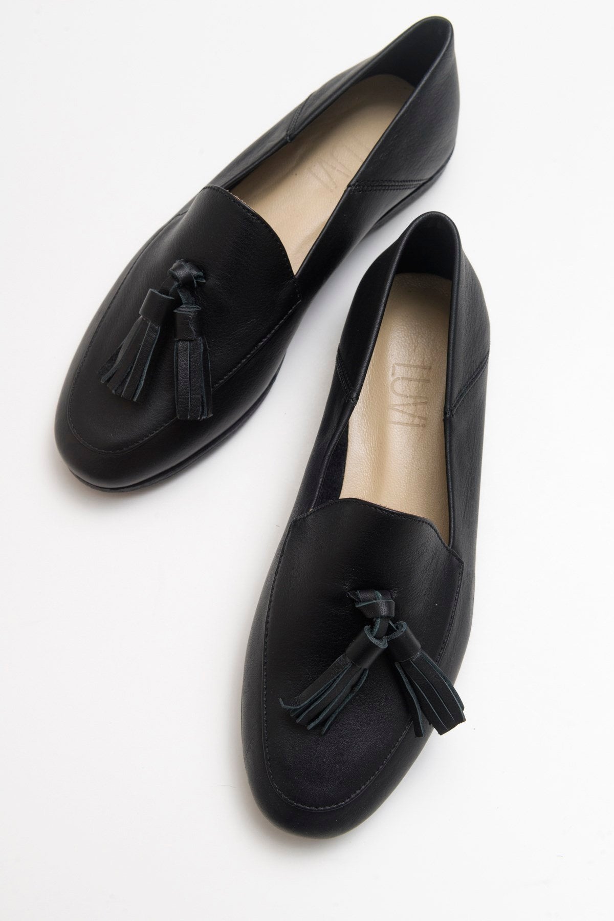Mona - Black Soft Leather Tassel Loafers (Women)