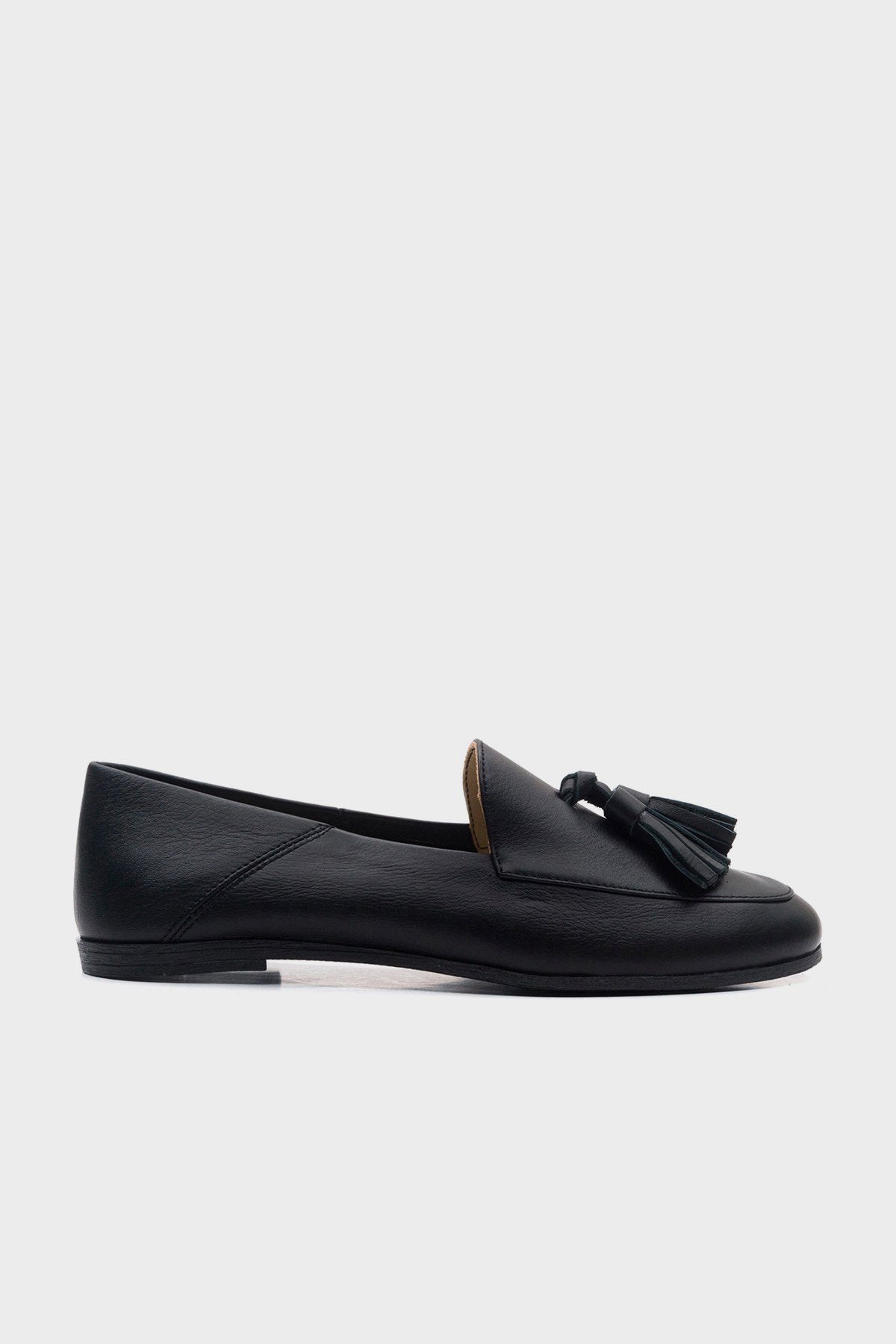 Mona - Black Soft Leather Tassel Loafers (Women)