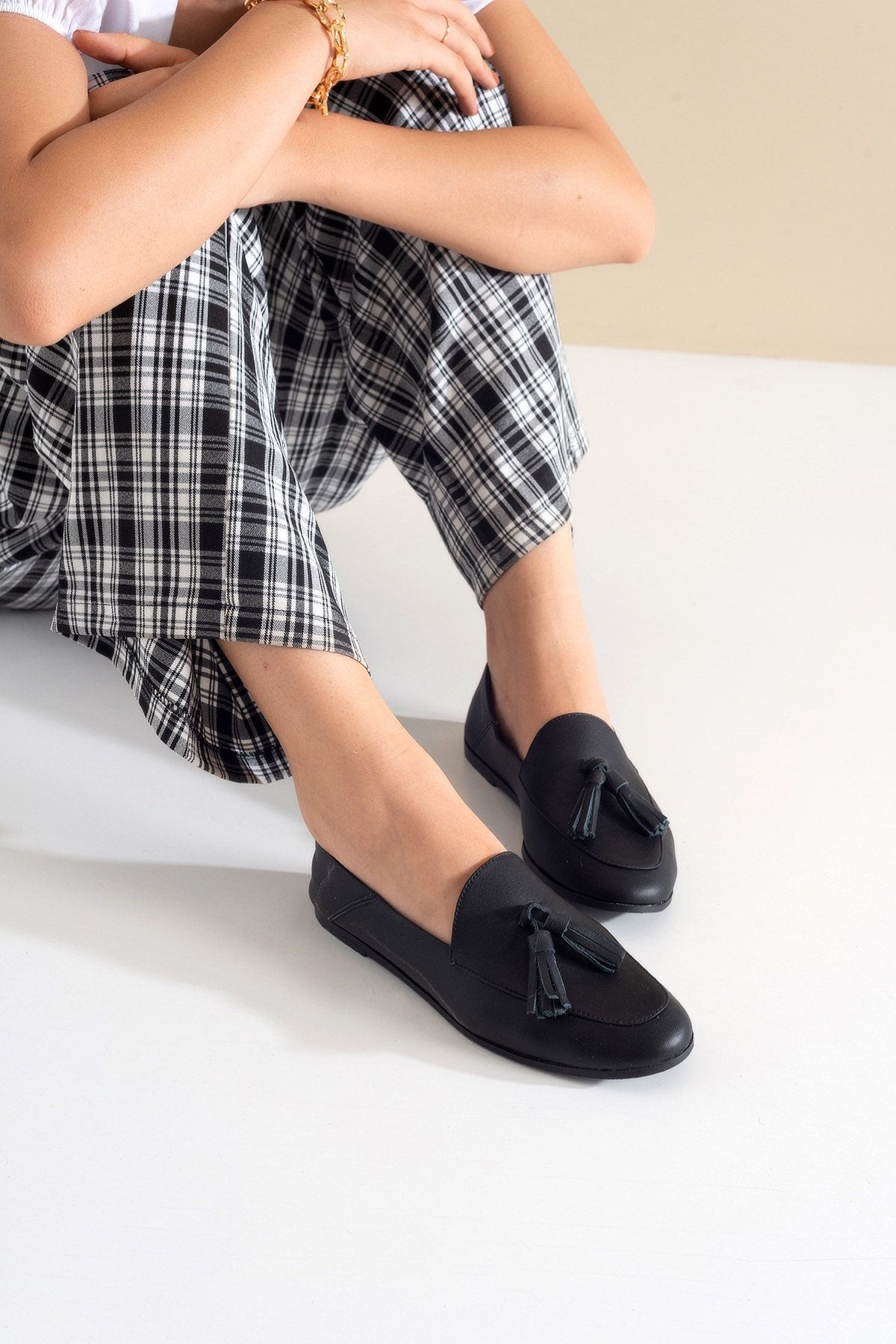 Mona - Black Soft Leather Tassel Loafers (Women)