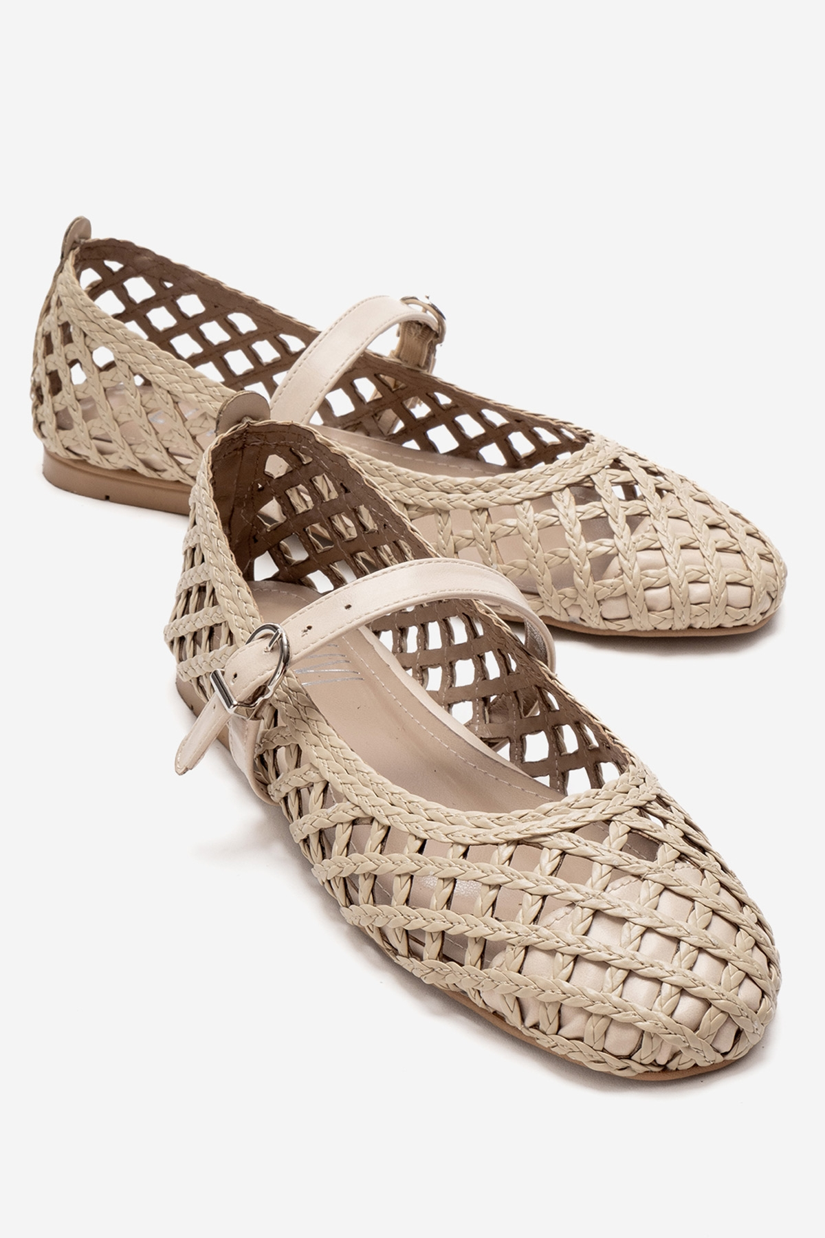 DOUX - Beige Genuine Leather Braided Textured Band Ballet Flat (Women)