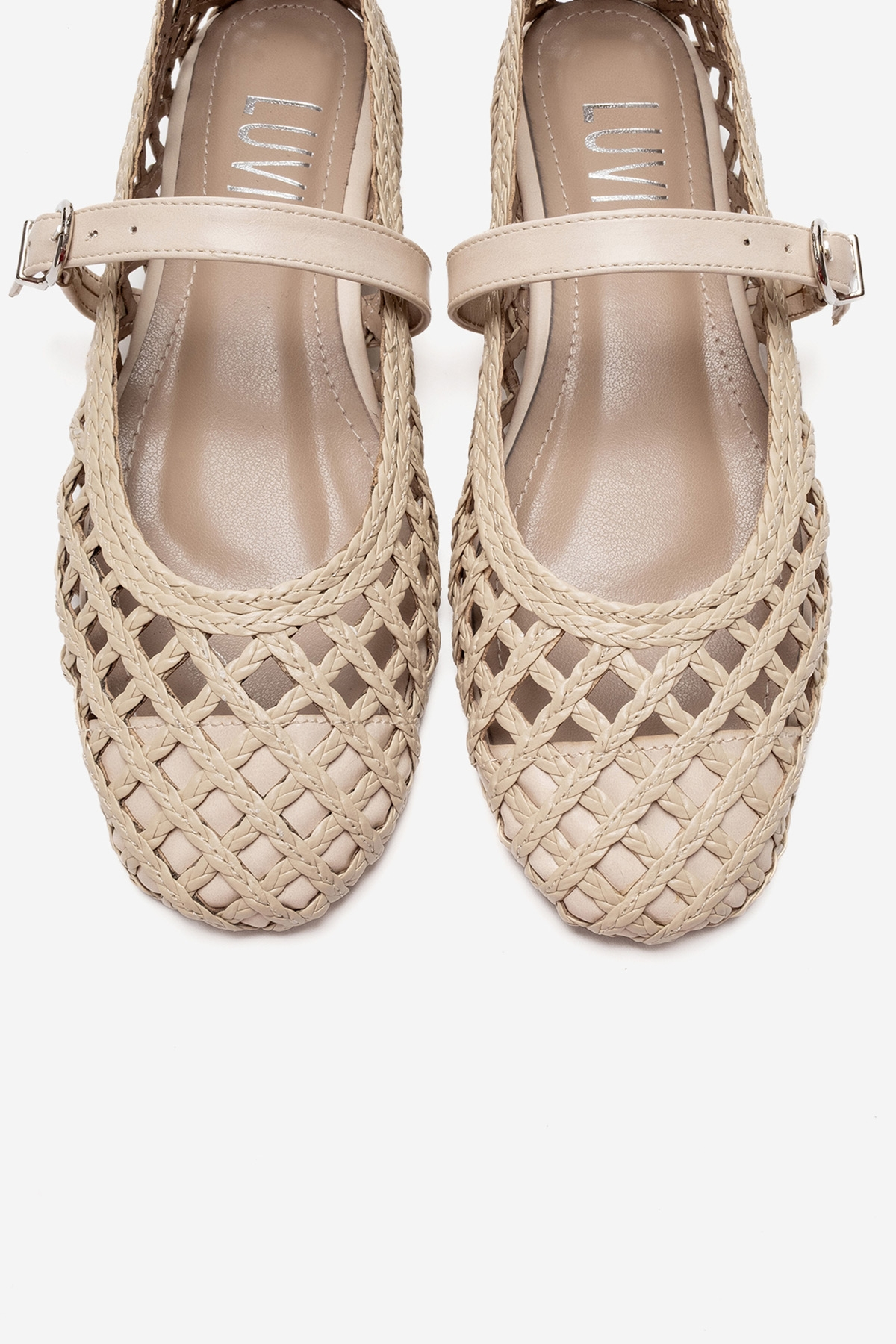 DOUX - Beige Genuine Leather Braided Textured Band Ballet Flat (Women)