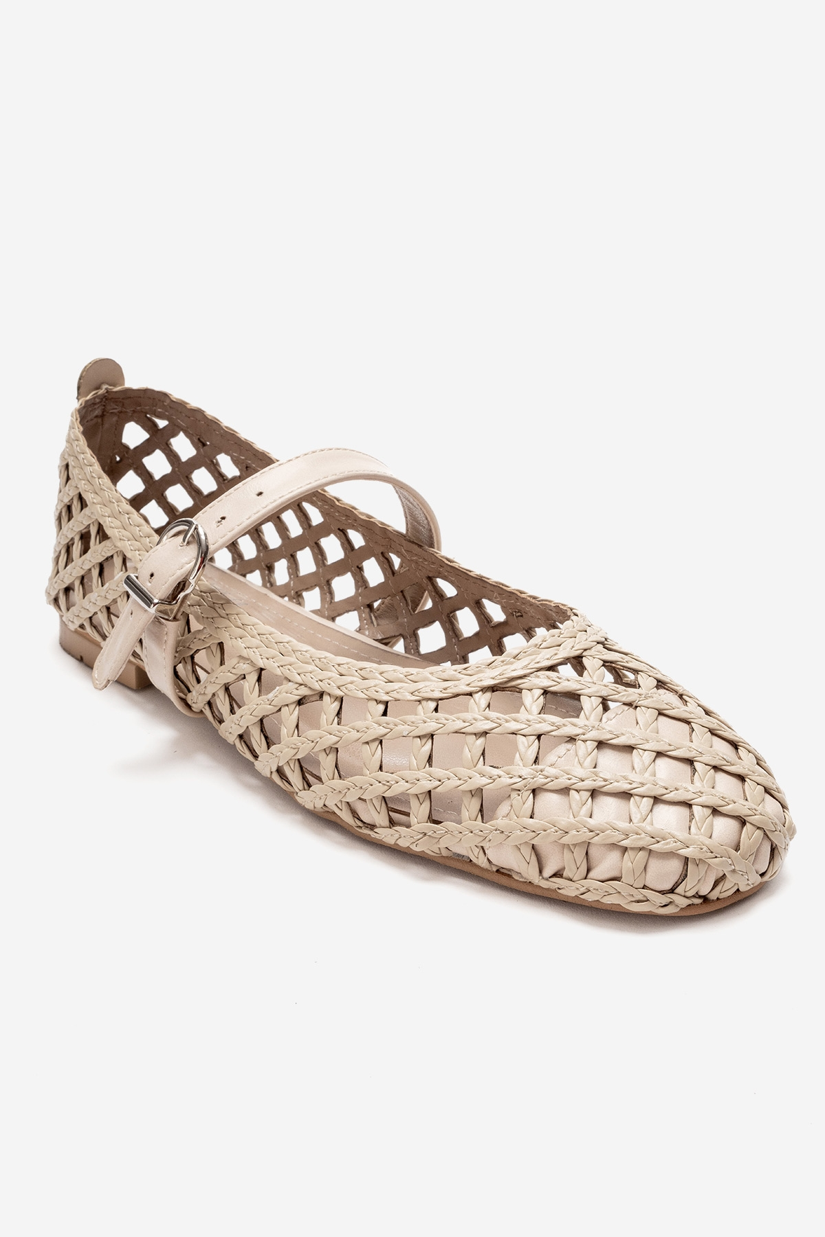 DOUX - Beige Genuine Leather Braided Textured Band Ballet Flat (Women)